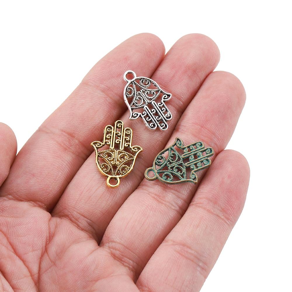 20pcs/lot Antique Bronze Plated Charms Hamsa Palm Protection Pendant for Bracelet Necklace Handmade Jewelry 21x15mm