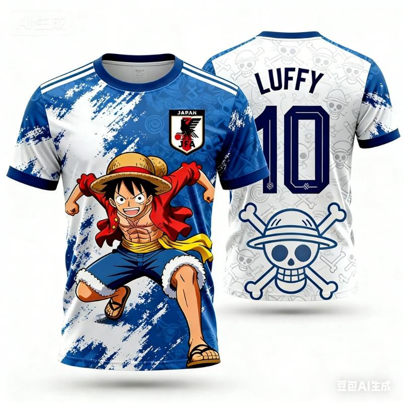 2026 Japan One Piece Luffy Football Jersey T-shirt Kids Football Special Jersey Kit Adult Men's/Women's Quick-Drying Sweatshirt