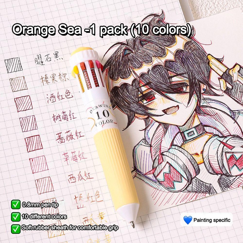 10 Color Cartoon Press Pen 0.8mm Mechanical Ballpoint Pen Colorful Drawing Ballpoint Pen Student Gifts Children's Prizes