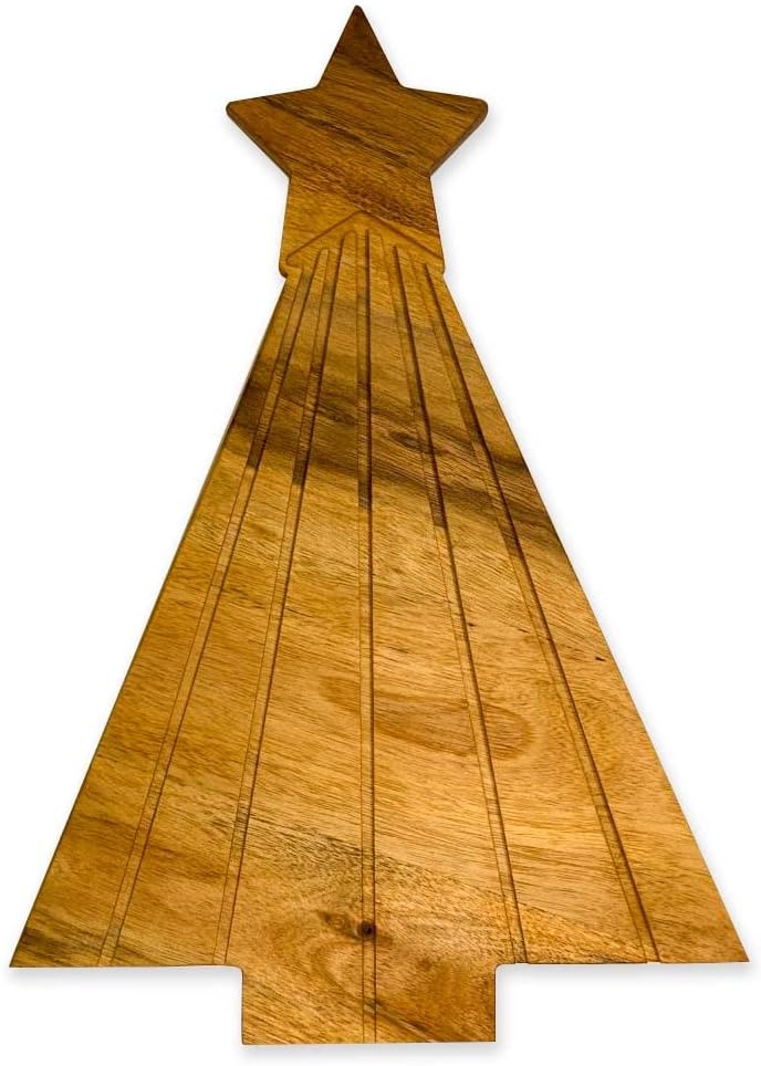 

Разделочная доска из органической акации для кухни, разделка и нарезка сыра, овощей, фруктов и салата (Доска для рождественской елки Liney 13 Д x 9 Ш) Large коричневый