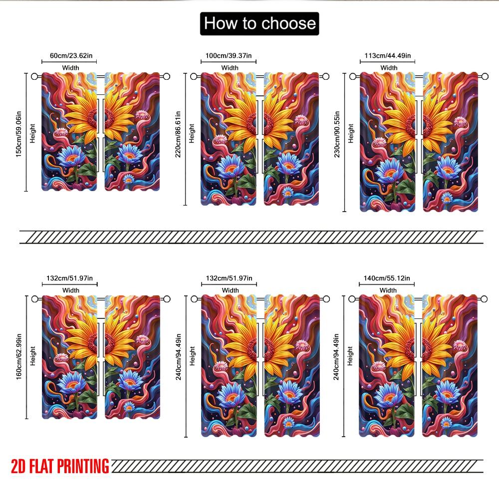 Flat Printing Scene Curtain Retro Flower Heart Swirl Digital Printed Polyester Drapes All Season Party Holiday Decor Curtains Set Of 2 Made