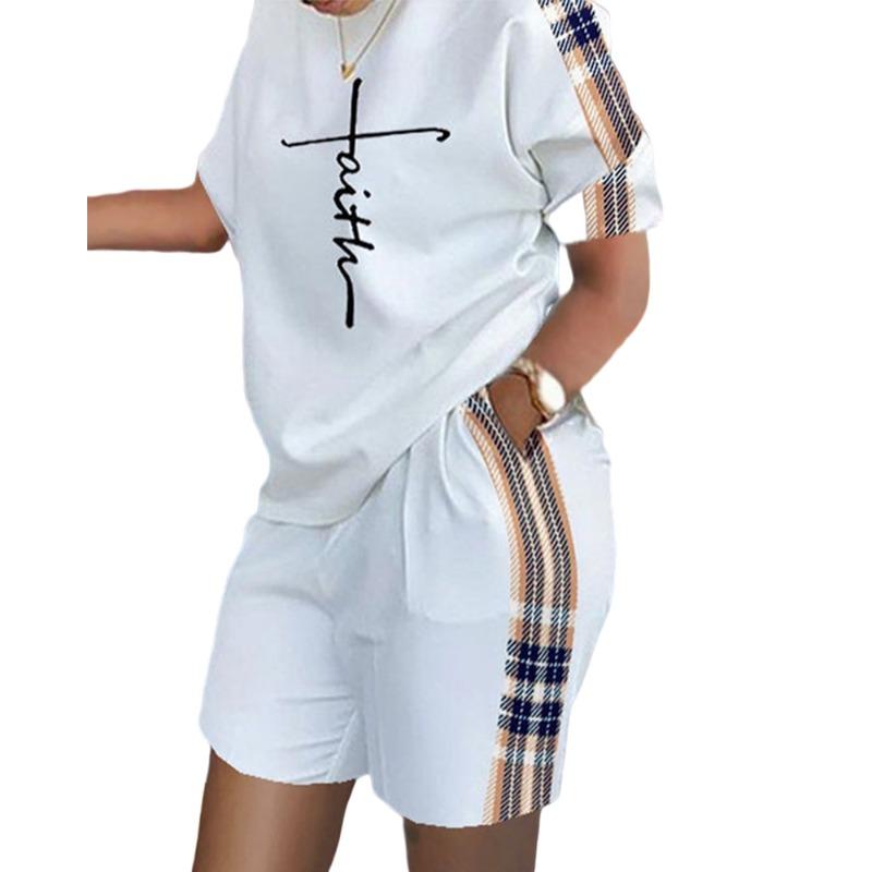 Женский весенне-летний короткий комплект из двух предметов с принтом, офисный комплект S