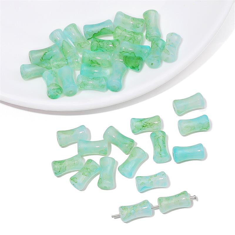 Imitation Jade Glass Marbling Beads: Gold-Sprinkled Bamboo Spacer Beads for DIY Jewelry 6x12mm, 1mm Hole, 20 pcs/bag сине-зеленый