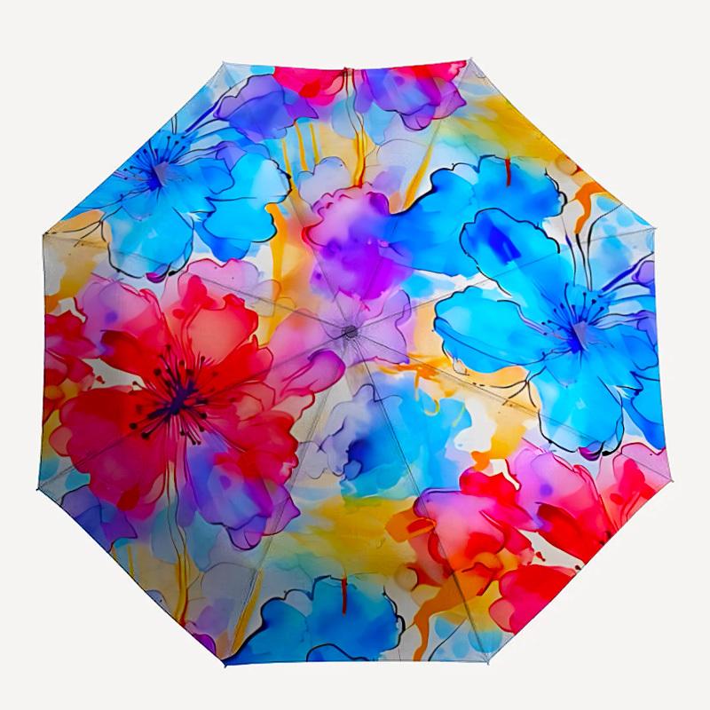 

1PC Floral Pattern Automatic Open/close Umbrella with 8-Rib Structure for Women/Men, All-Season Use - Travel Essential, Stylish Accessory, Highquality
