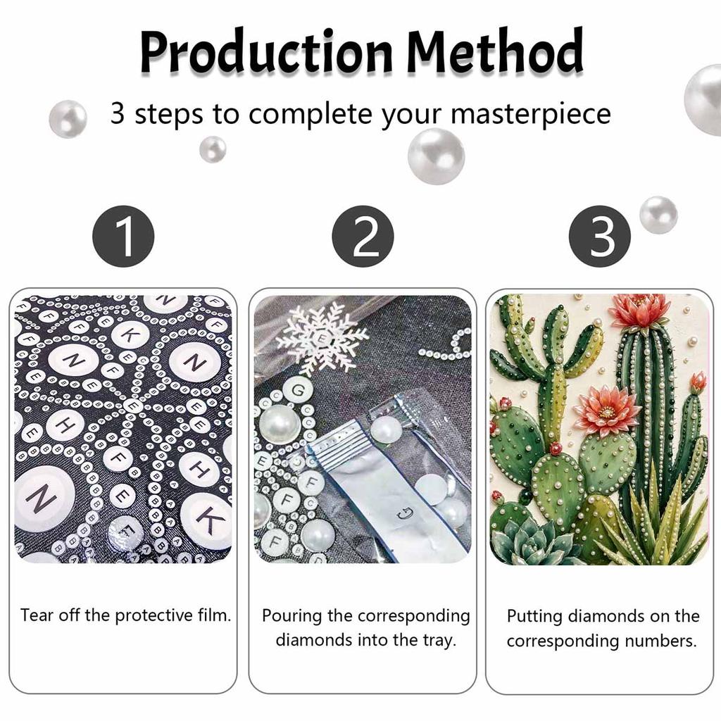 Sparkling Pearl Painting Kit with Frame Blooming Cactus Succulent Bead Art Canvas Elegant Relaxing Craft Wall Decor Gift for Women