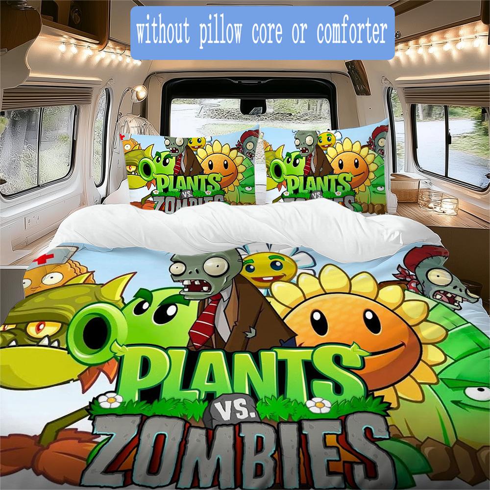 Plants Vs. Zombies Pattern Pattern Bedding,Quilt Set Quilt Cover Pillowcase Home Birthday Gift (1*duvet Cover+2*pillowcase,without core)XSJT0917559