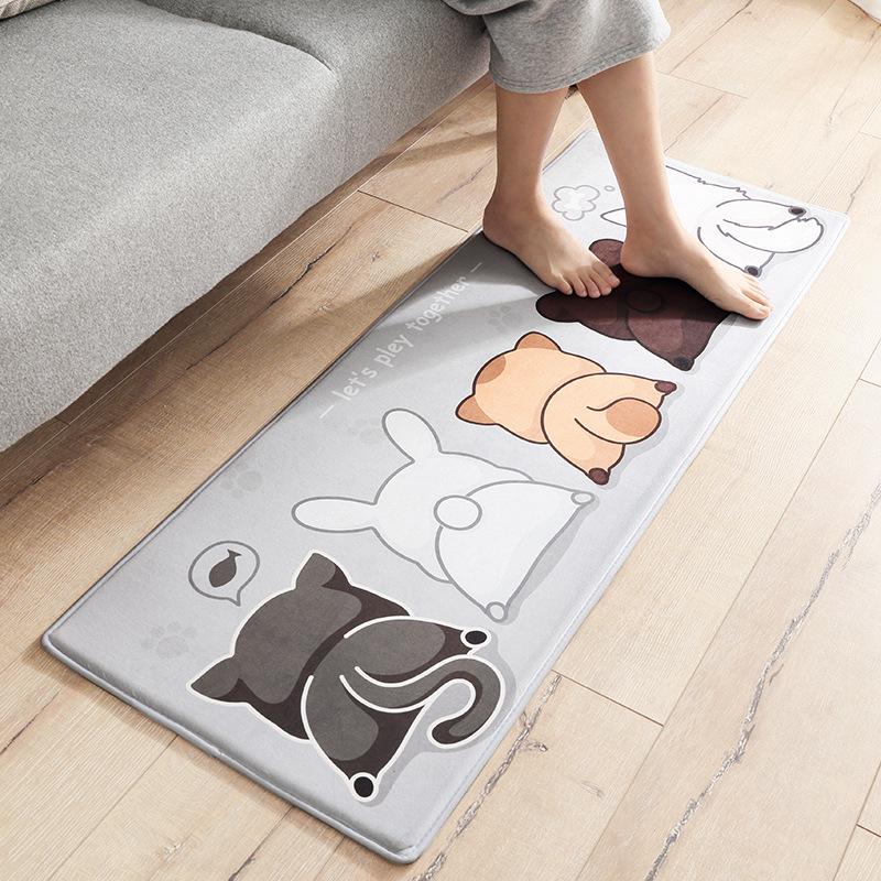 New Kitchen Floor Mat Cartoon Flannel Thick Door Mat Home Kitchen Rug Absorbent Non-slip Bath Mat Bedside Long Carpet