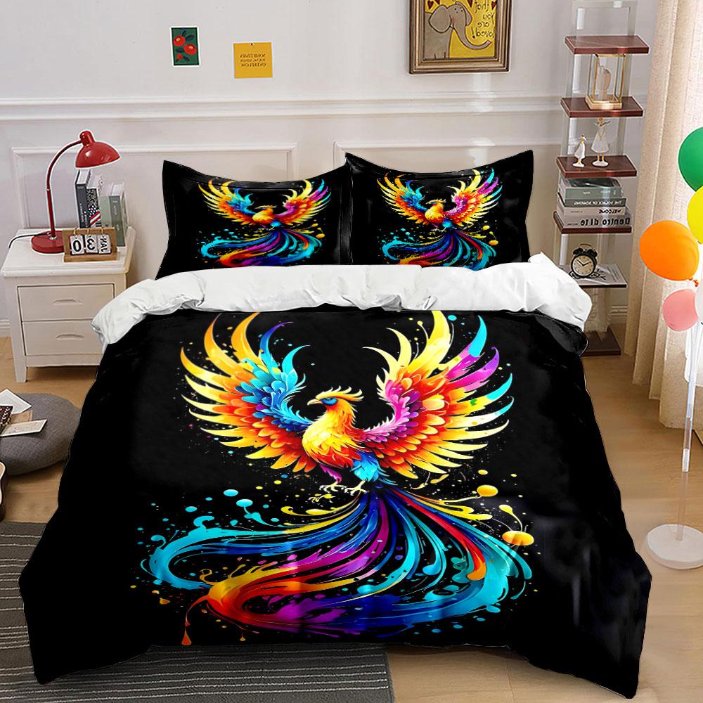 Multicolor phoenix with splashes. Bedding sets Duvet cover sets Duvet covers Pillowcases(1 * Duvet Cover 2 * Pillowcases without duvet insert)