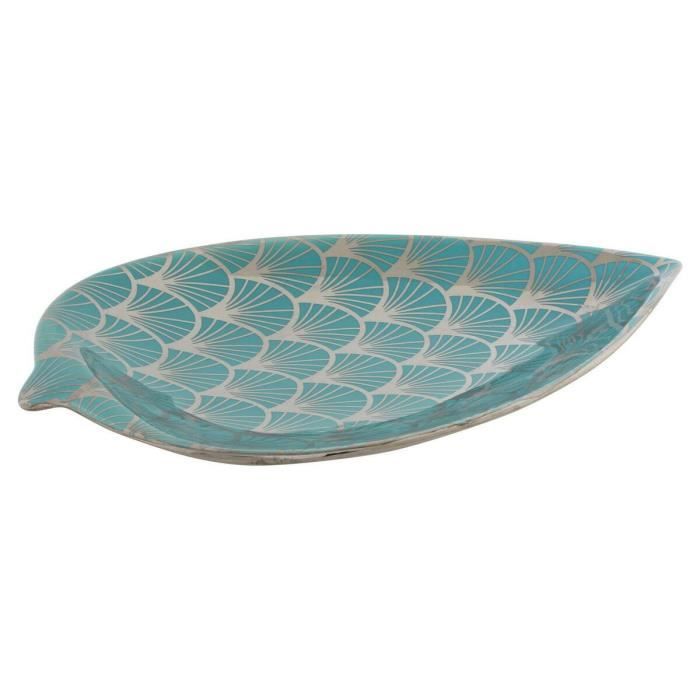 Centre De Table - Turquoise - Porcelaine - Design Oriental - Finition Chromée
