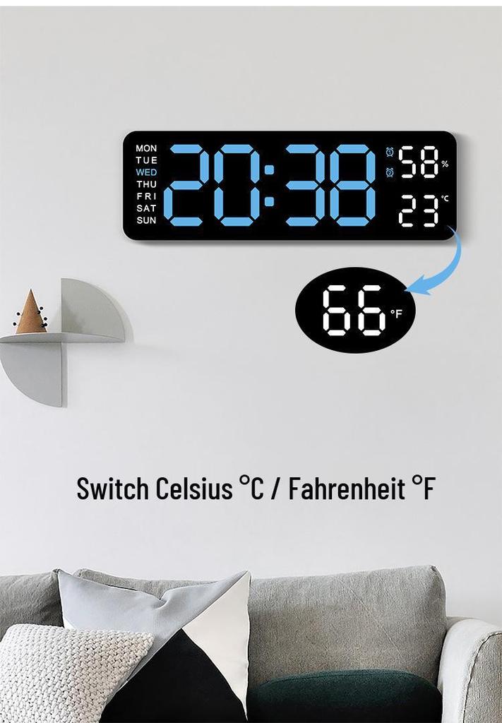 Multifunctional Rectangular Electronic Alarm Clock with Large Display - Wall-Mountable/Desktop Stand