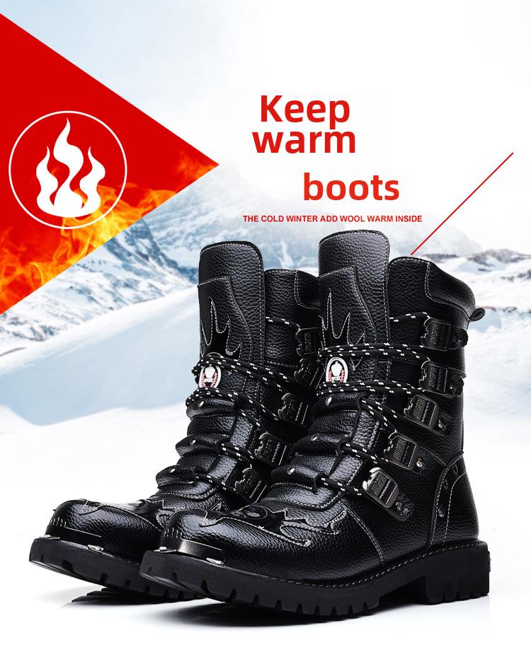 Men's Mid-Calf Martin Boots - High-Top British Style Leather Motorcycle Riding Fashion Boots