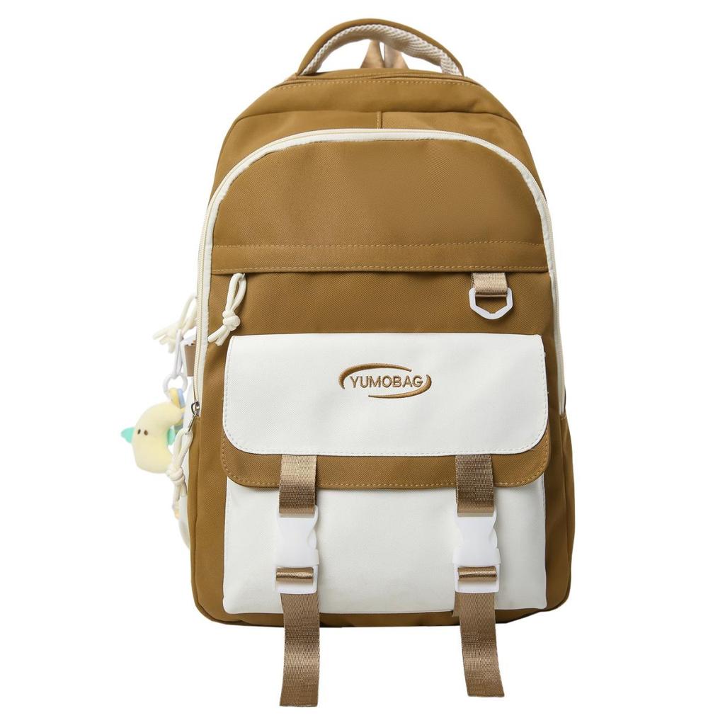 Korean-Style Color Block Backpack for Middle School Girls - Large Capacity Schoolbag