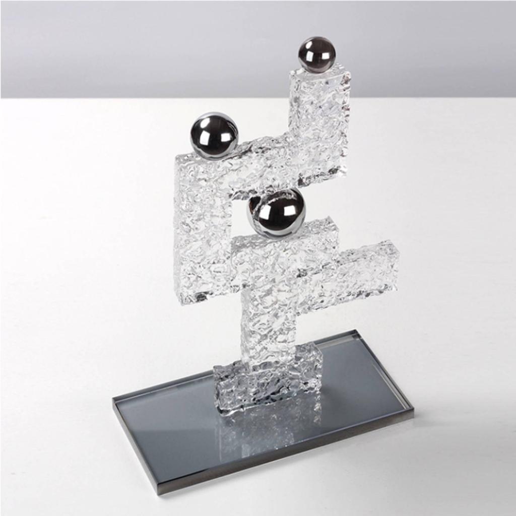 Geometric Sculpture with Mirrored Base Modern Decor Sleek for Reception Area