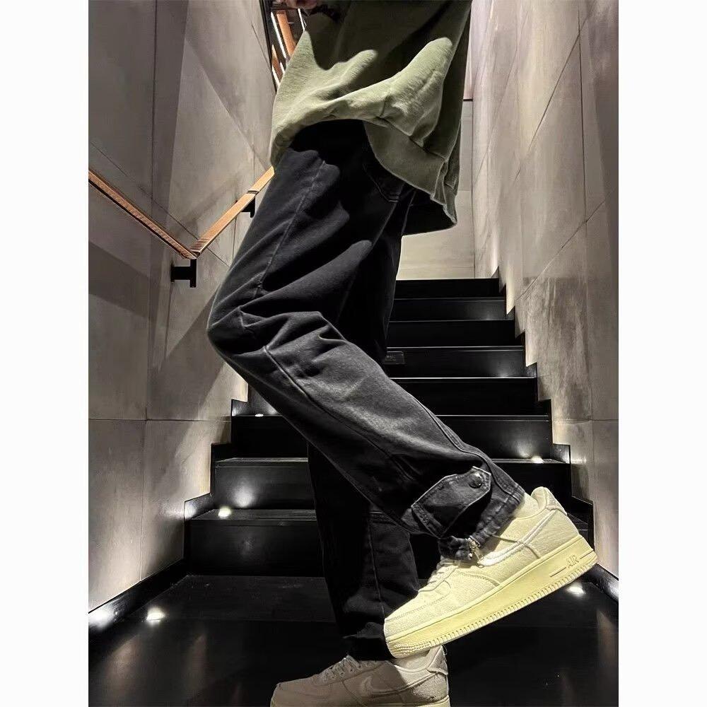 Retro Blue Jeans Men's Straight American Vibe Long Pants High Street Washing Old Trend