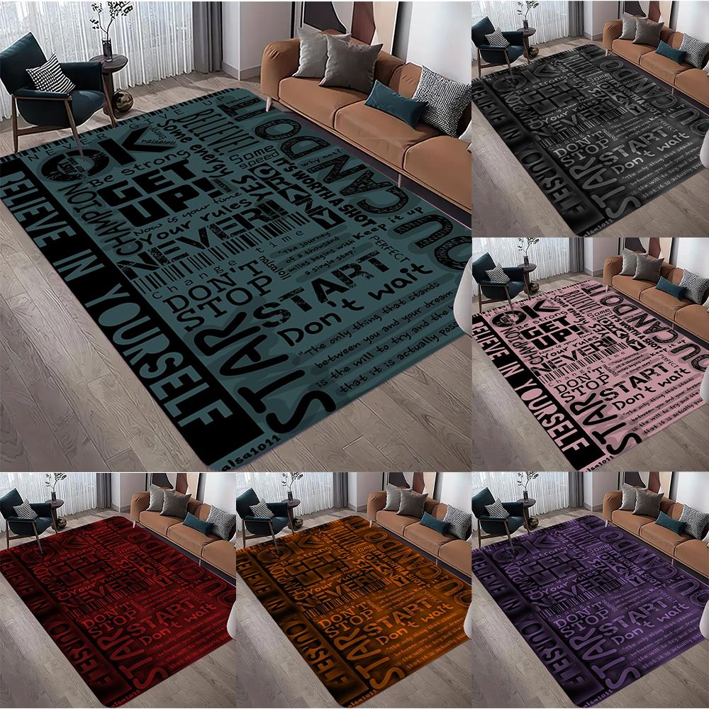 Motivational Quote Area Rug for Living Room Bedroom Modern Home Decor Black and White Typography Carpet Non Slip Floor Mat