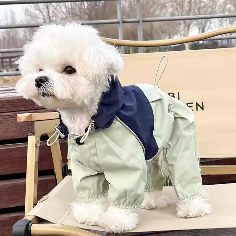 Wasserdichte Haustier-Regenjacke Vierbeinige Arbeitsjacke Patchwork Winddichte Katzen-Hunde-Mäntel Jacken Halten Warm Overall Mäntel Zubehör