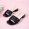 2025 Women Summer New Chunky Heel Slippers Fashion Pleated Square Toe Women Sandals Casual Elegant Ladies Sandals