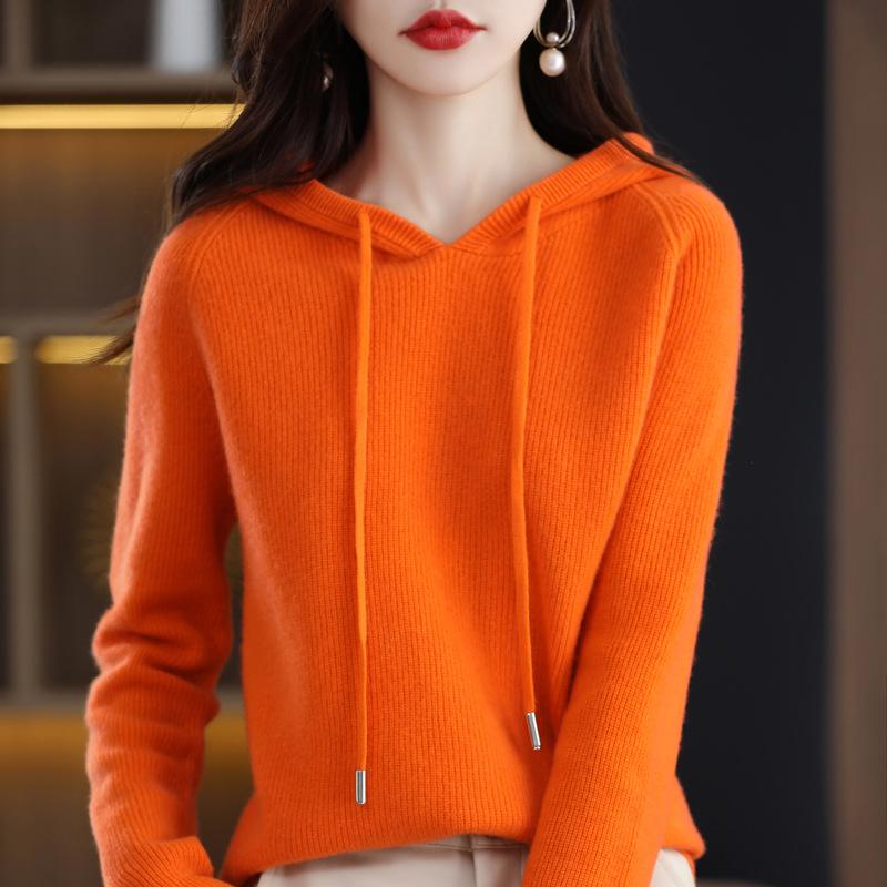 Women's Lace-up Knit Hoodie: Spring/Autumn Long Sleeve Loose Pullover Sweatshirt