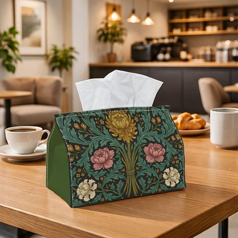 1pc Vintage Dark Botanical Tissue Box - Pink Peony Daisy Floral Napkin Storage Box, Suitable for Rolls/Facial Tissues/Single Sheets, Two Sizes Availab