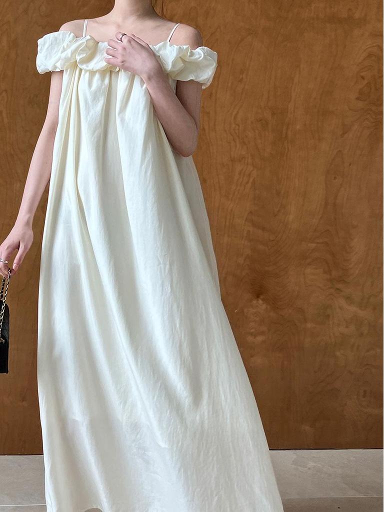 Luxi Tencel One-Shoulder Ruffled Tube Dress - Korean Style 