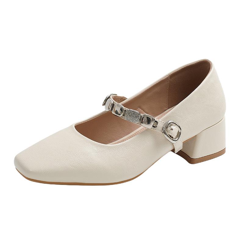 Low-cut One-button High-heeled Shoes - Women's New Style Casual Square-toe Sandals