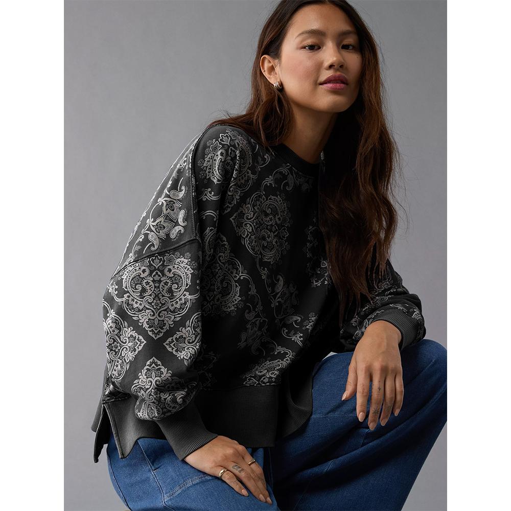 Women's Retro Pattern Crewneck Sweatshirt Bohemian Print Long Sleeve Casual Pullover