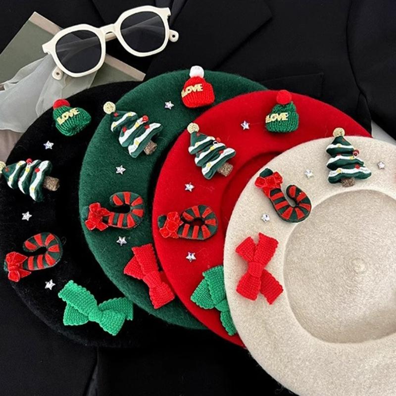 Christmas Beret Hat for Women and Girl, Brimless, Soft Warm Painters Hat, Headwear for Festival, Holiday Photoshoots and Seasonal Party Decoration