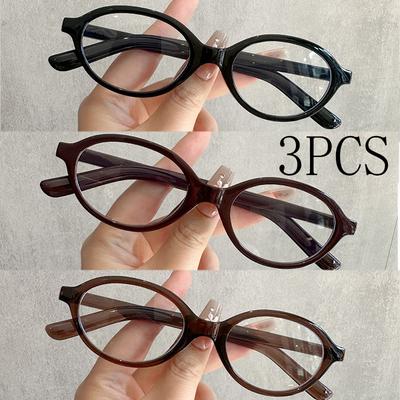 3PCS Leopard Print Oval Sunglasses Small Frame Korean Retro Plano Glasses Blue Light Blocking Full FrameChic & Light
