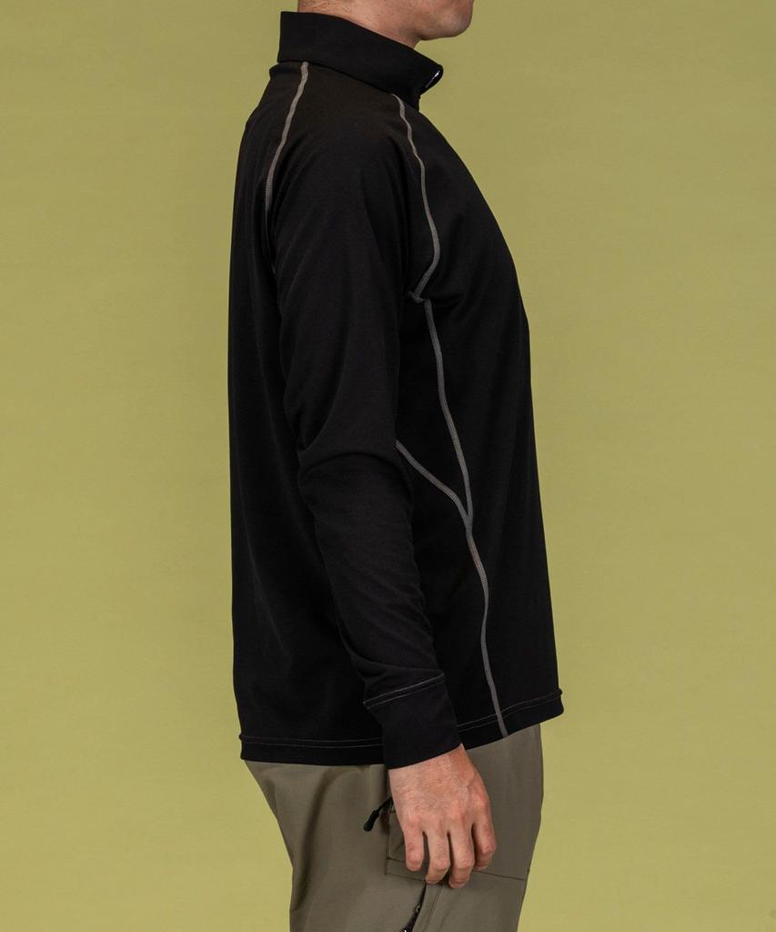 Phoenix Half Zip Long Sleeve Black Men's T-Shirt, (PH9900)