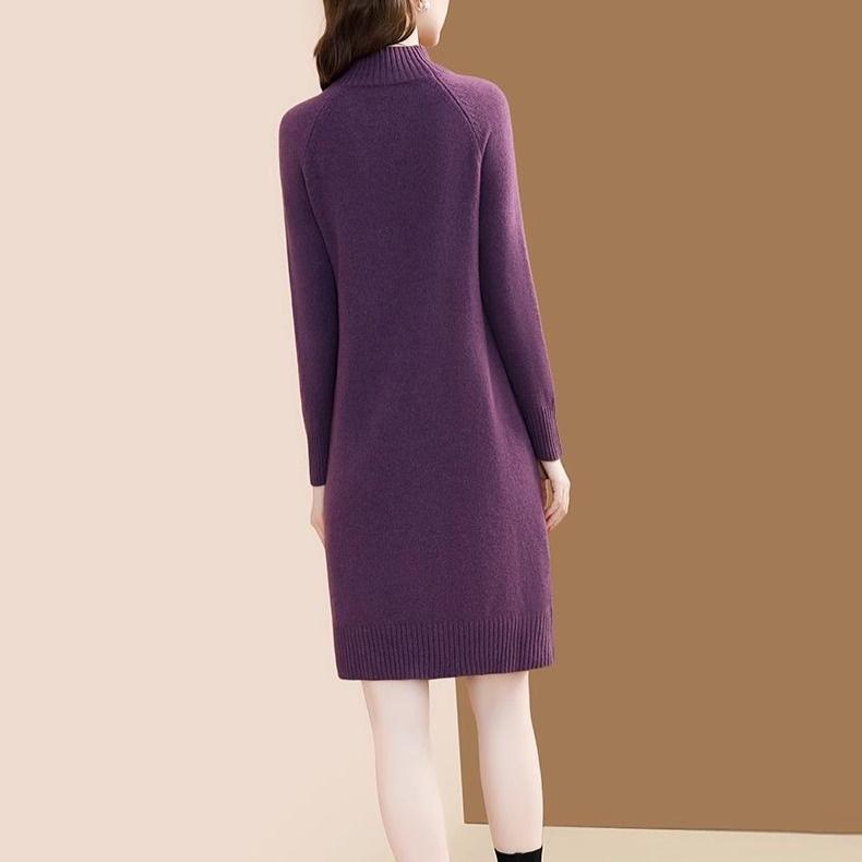 Fashionable Sweater Dress for Women Versatile Semi-high-neck Knitted Base Dress Casual Pullover