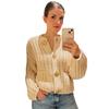 European Casual Women's Solid Color Round Neck Cardigan Sweater - Loose Knit Long Sleeve Top