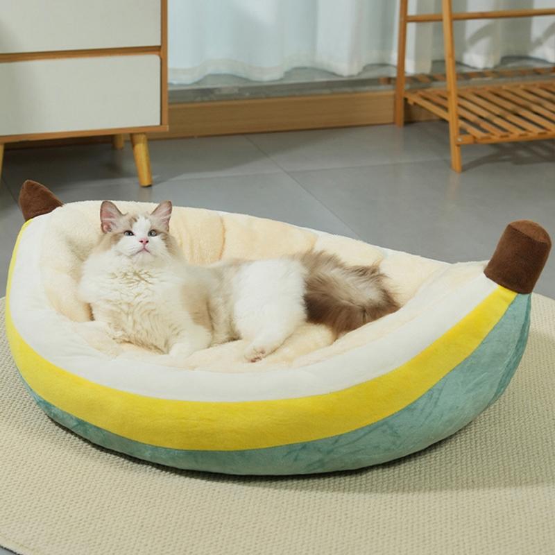 Winter Warm Cat Bed Banana-shaped Cat Sleeping Nest Cute Pet Bed for Cats Small Medium Dogs Detachable Kitten Bed Pet Supplies