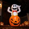 Inflatable Halloween Ghost and Pumpkin Decoration Large Standing Air-Filled Yard Ornament for Indoor Outdoor Seasonal Display