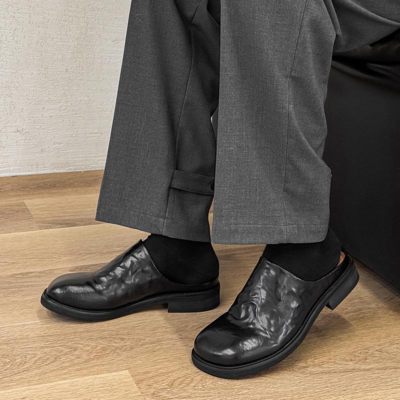 Sommer Herbst Neue Designer Mules für Herren Schwarz Mode Lässig Große Größe Halbschuhe Herren Oberbekleidung Rindsleder Schuhe Mann