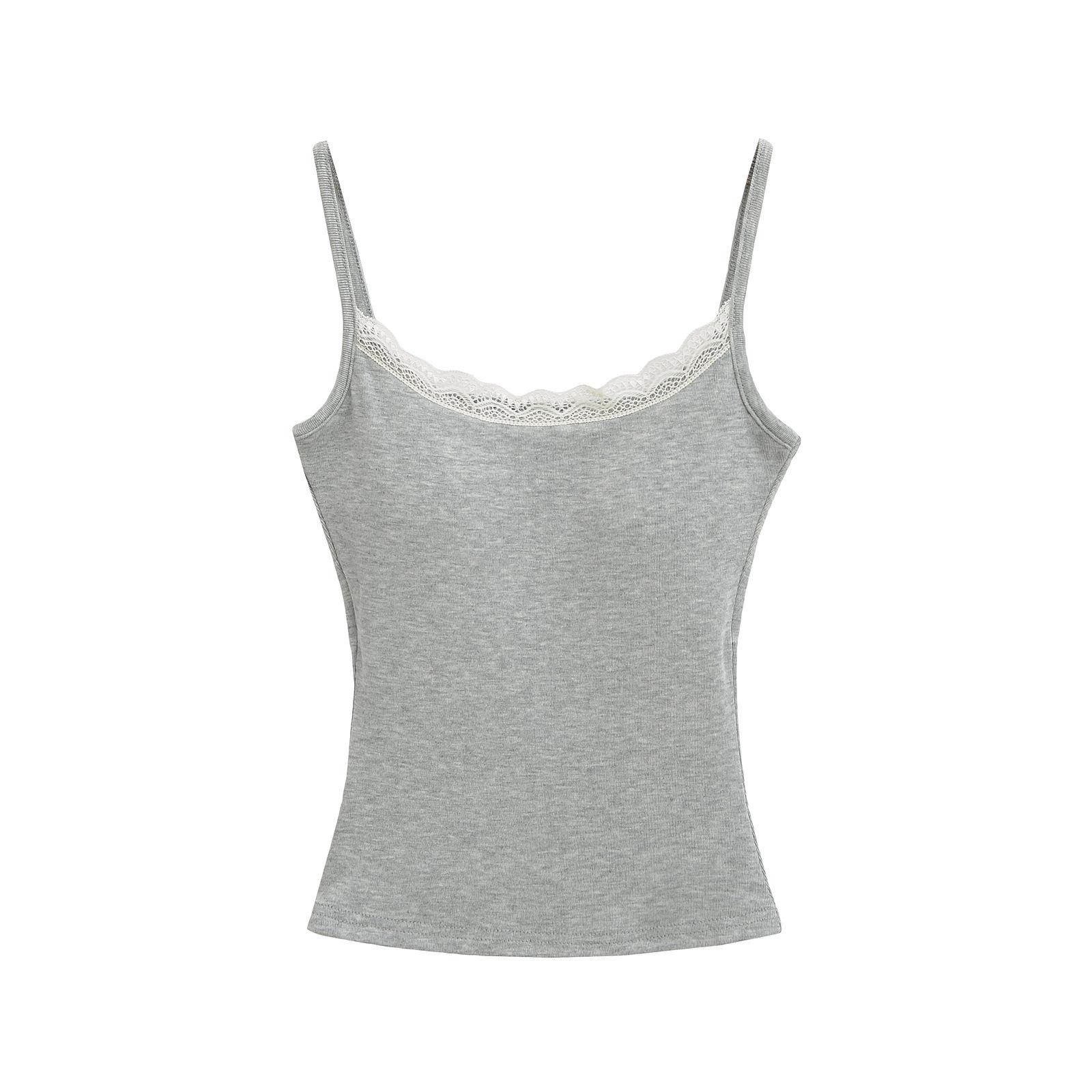 

Женская майка без спинки прилегающего силуэта с кружевной отделкой - Коллекция Лето 2025 Small серый/цветочный