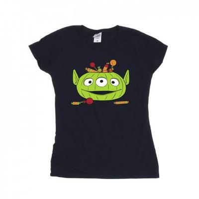 Camiseta de algodón para Halloween con diseño de calabaza alienígena para mujer