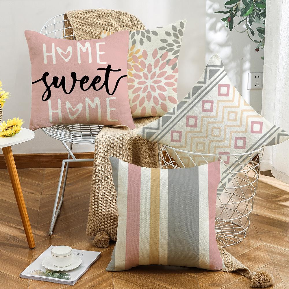 New Style Pillowcase Nordic Simple Geometric Bohemian Pink and Gray Text Sofa Pillowcase