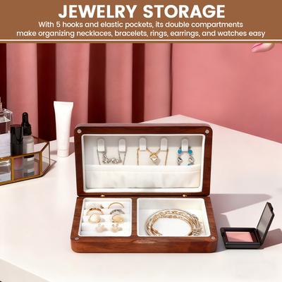 Jewellery Trinket Box Wooden Jewellery Box Portable Travel Keepsake Storage Box Ring Necklace Display Box Desktop Decoration