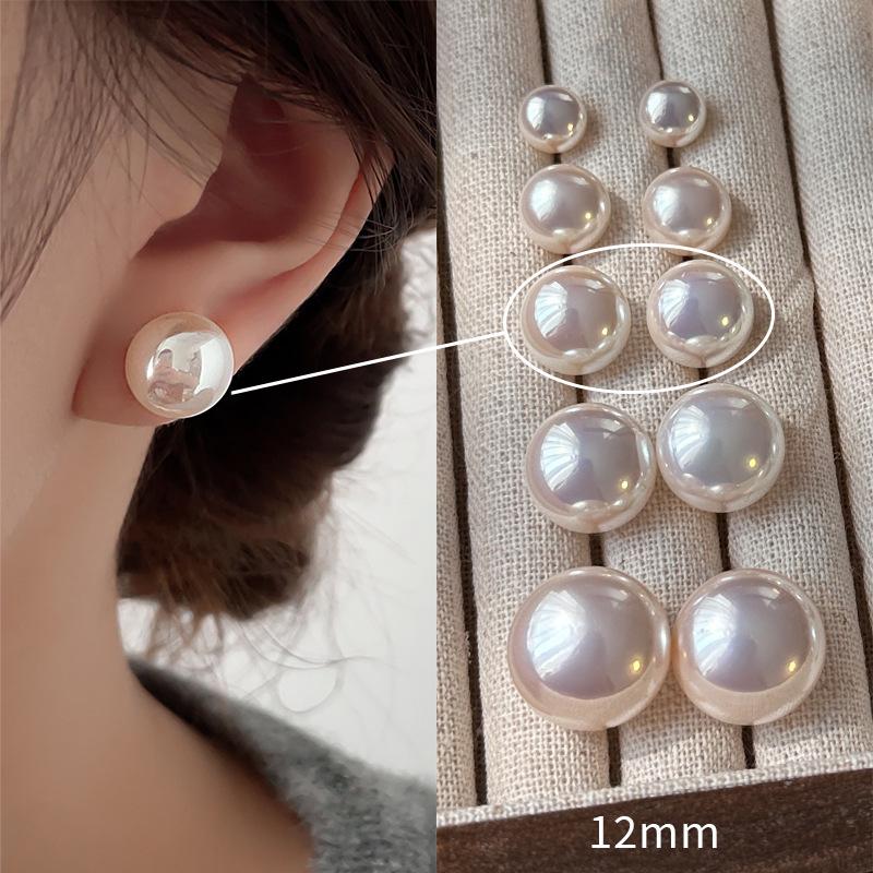Shi Jia Light Milk White Pearl Earrings: S925 Silver Studs for Women - High-End, Versatile, Niche Design