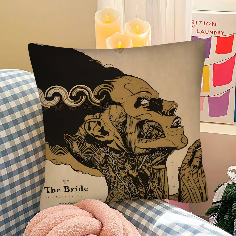 Horror Frankenstein Monsters Movie Character  Pillow Case Square Pillow Bedroom Sofa Leisure Car Living Room Home Decoration