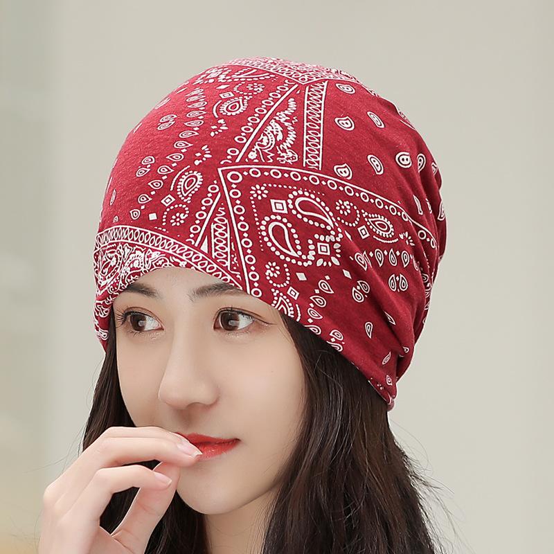 Soft printed thin cotton men's and women's headgear hip hop hipster fashion pullover hat scarf cover dual-purpose hat