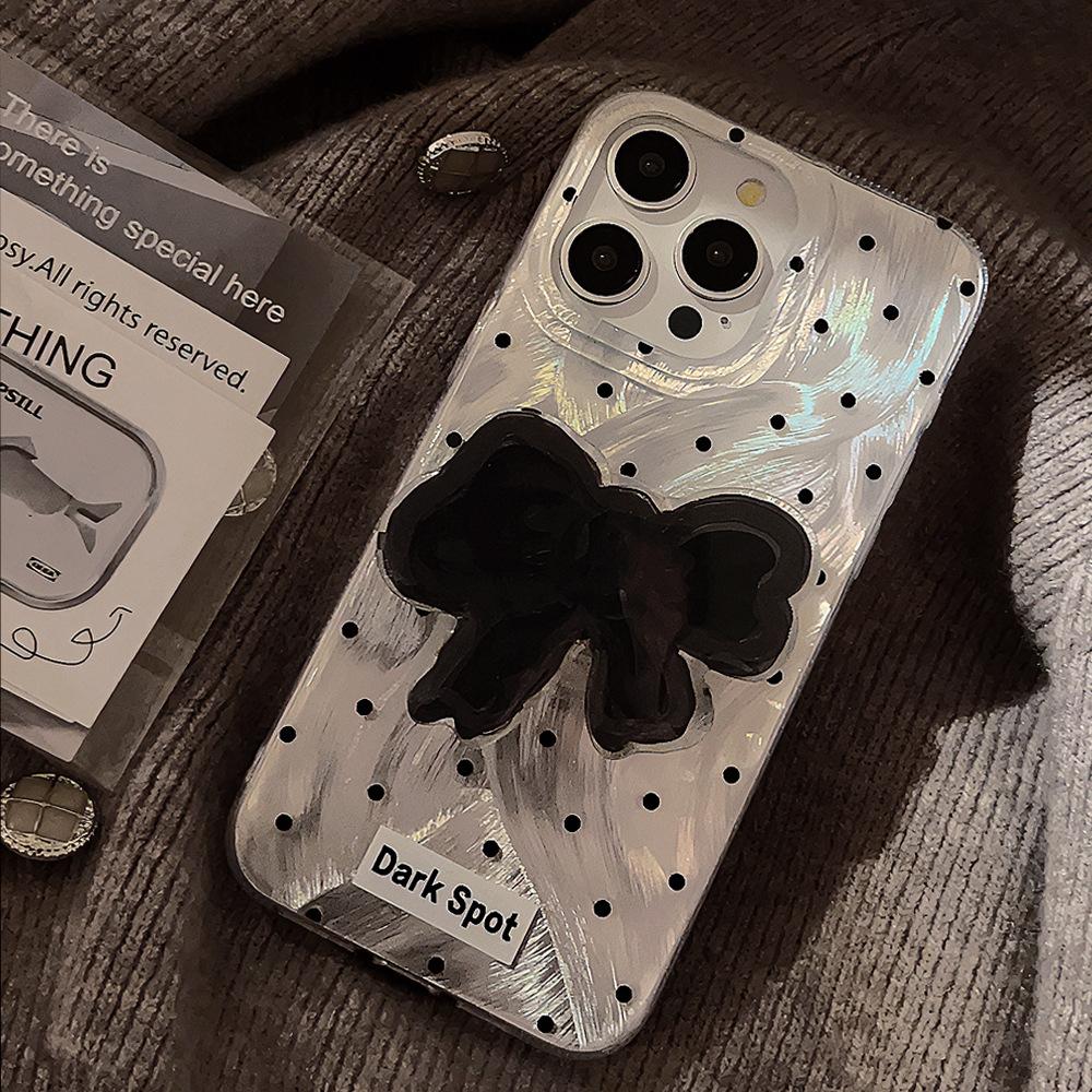 Feather Sautum Black Bow Mobile Phone Case Apple 15pro Max Stand Iphone13 Suitable for 16 Hard 14