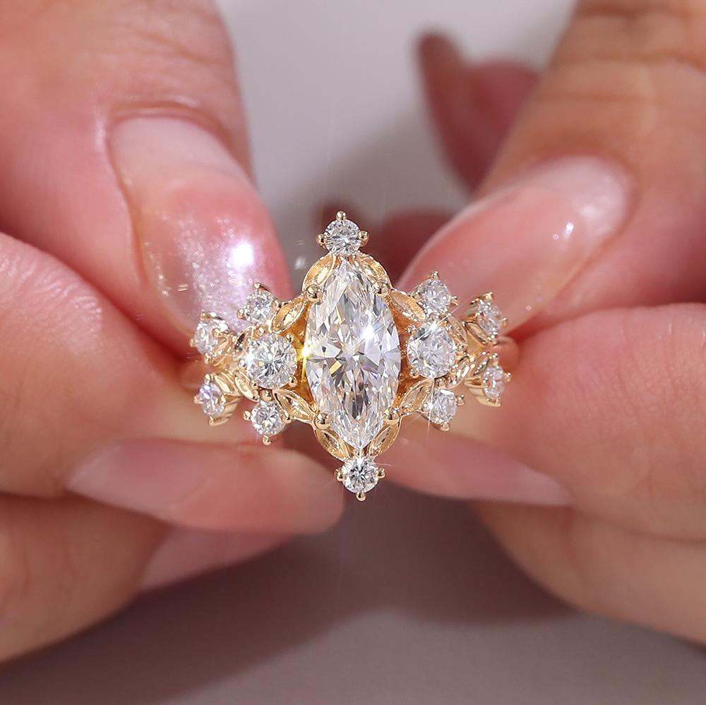 Provence Moissanite Anniversary Rings for Women 1.2 CT Marquise Cut Engagement Ring for Girlfriend Promise Ring Luxury DIY Ring