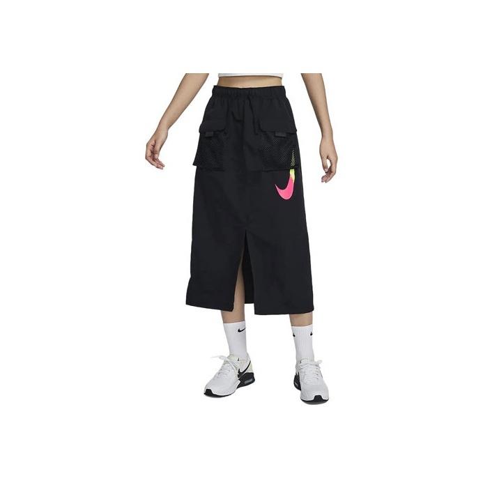 Nike Sportswear Solid Color Mid-Rise Comfortable Casual Long Skirt Women skirts Black HJ1513-010