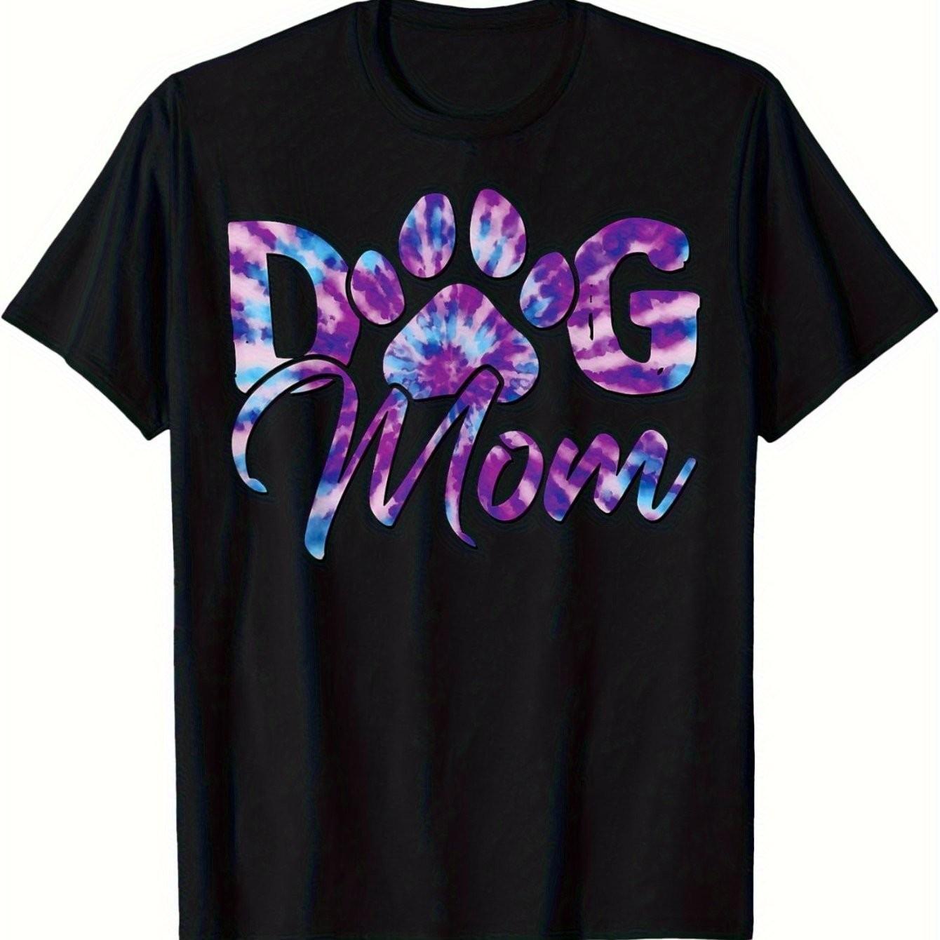 TieDye Paw Print Dog Mom Graphic Tee Casual Short Sleeve Cotton Crew Neck TShirt S