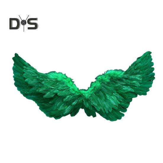 

Детский костюм принцессы с крыльями ангела для девочек, регулируемые крылья феи из перьев, реквизит для сцены и выступлений на Хэллоуин зелёный
