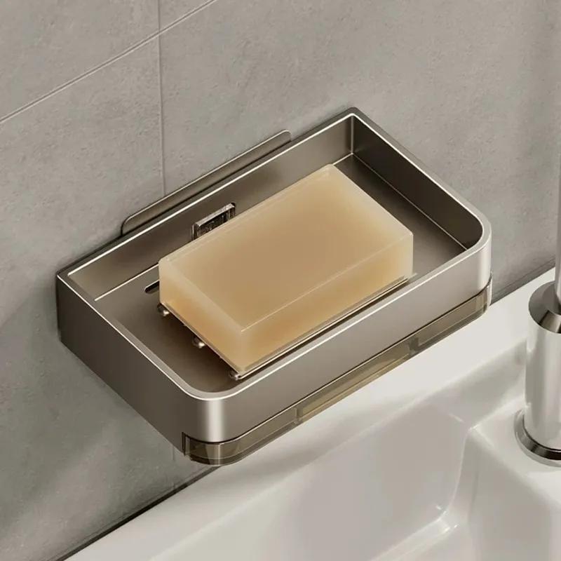Aluminiumlegierung Seifenschalenhalter Ohne Bohren Badezimmer Seifenschale mit Ablaufloch Wandseifenschale Aufbewahrungsteller Tablett Badezimmer