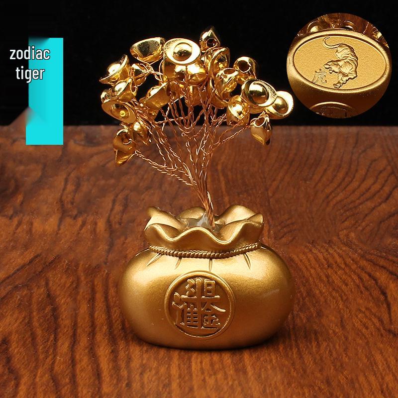 Prosperity Money Bag Ornament: Daily Income Gold Tree, Creative Desktop Decor, New Home Entrance, Hall & Car Gift.