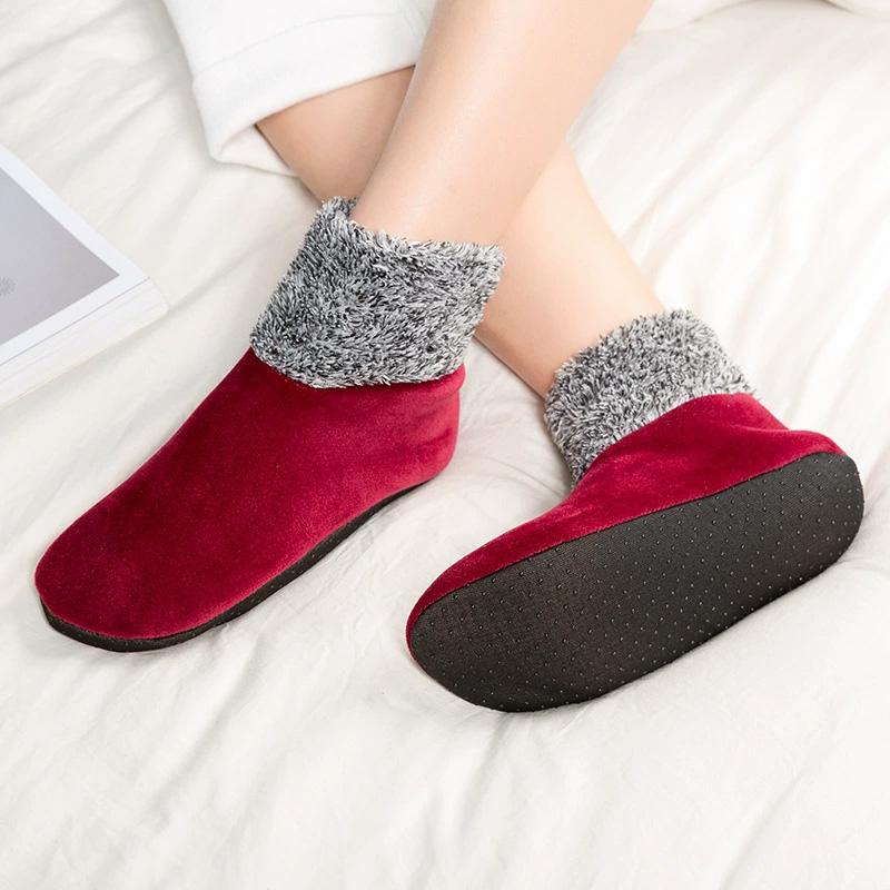 

1 Pairs Slipper Socks Thermal Soft Plush Winter Floor Socks High Tube Anti Slip Soles Thick красный