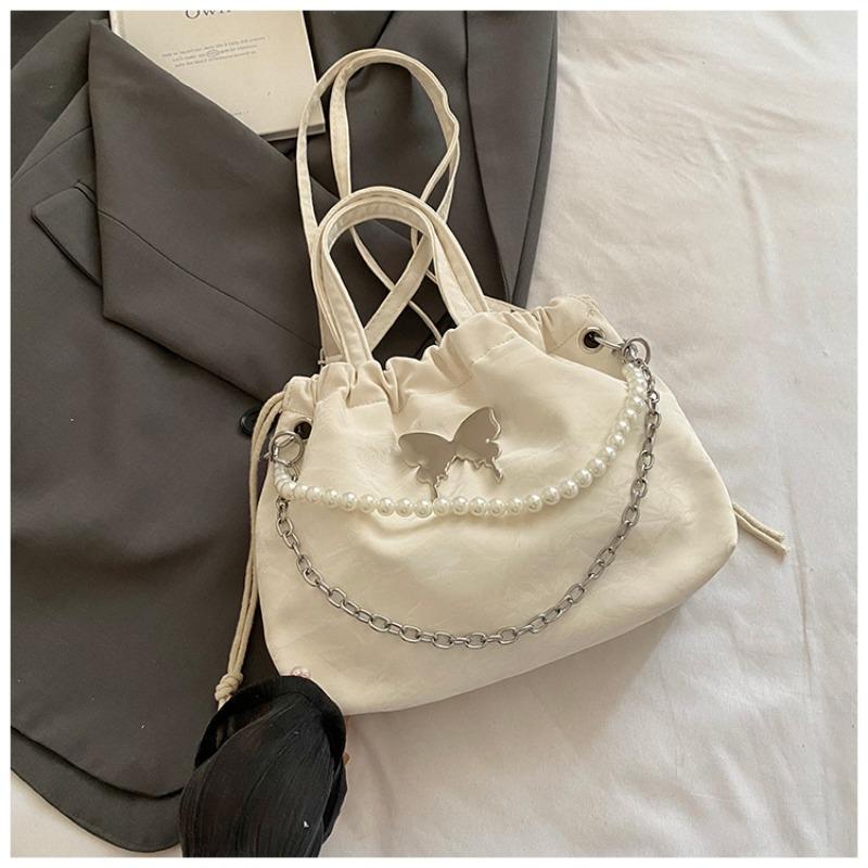 

Beautiful casual solid color pearl handbag simple butterfly shoulder messenger bag backpack multifunctional backpack women s bag белый